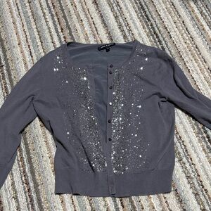 Cable & Gauge Grey & Silver Sequin Cardigan: Size Medium